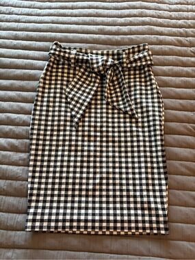 Maeve Black and White Gingham Tie-Waist Pencil Skirt